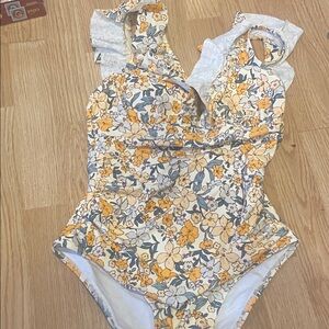 Cupshe Floral One Piece Swimsuit - cream and orange